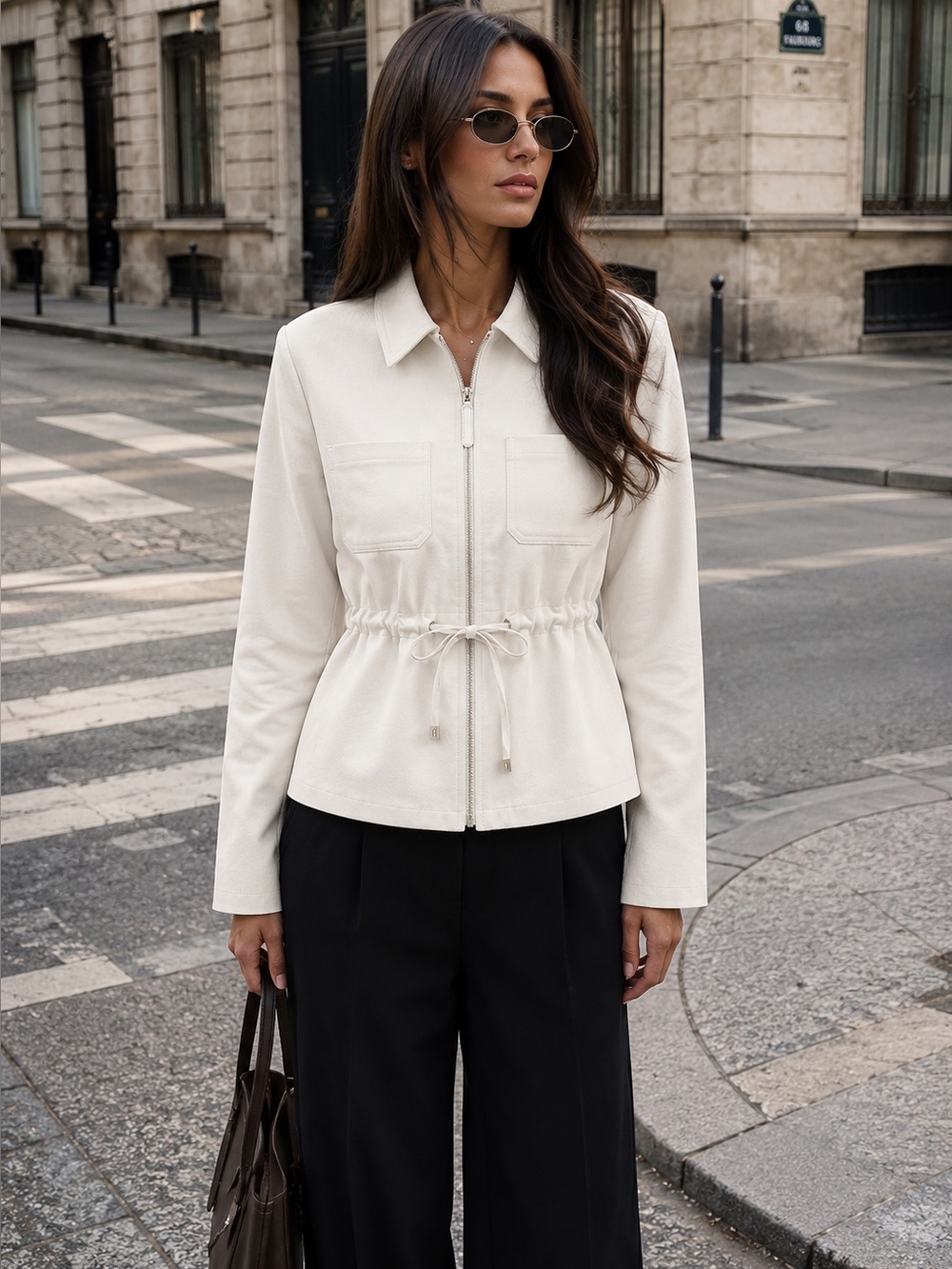 ZARA ecru adjustable waist jacket